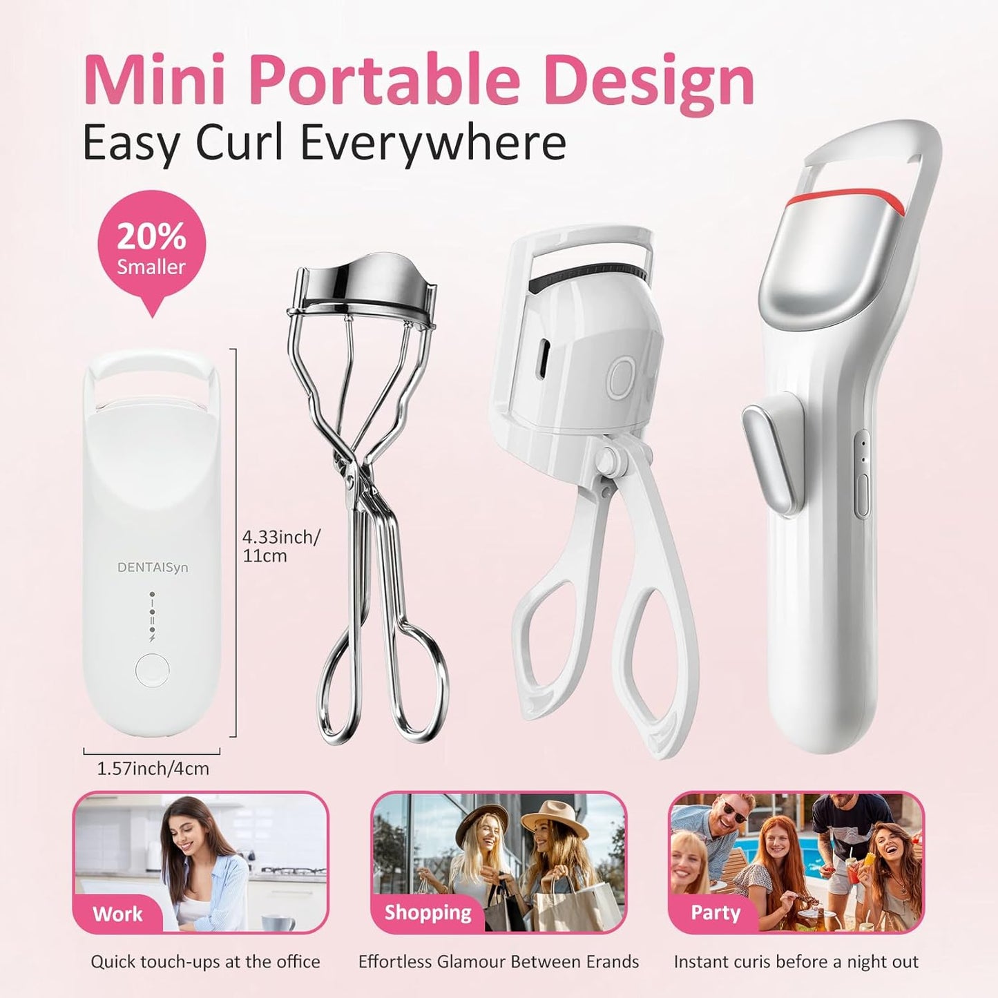 Heated Eyelash Curler - Electric Eyelash Curler with Heat Sensitive Silicone Pad, Type-C Rechargeable Mini Lash Curler, 10s Fast Heating 24hrs Long Lasting Lash Lift to Style Natural Eyelashes