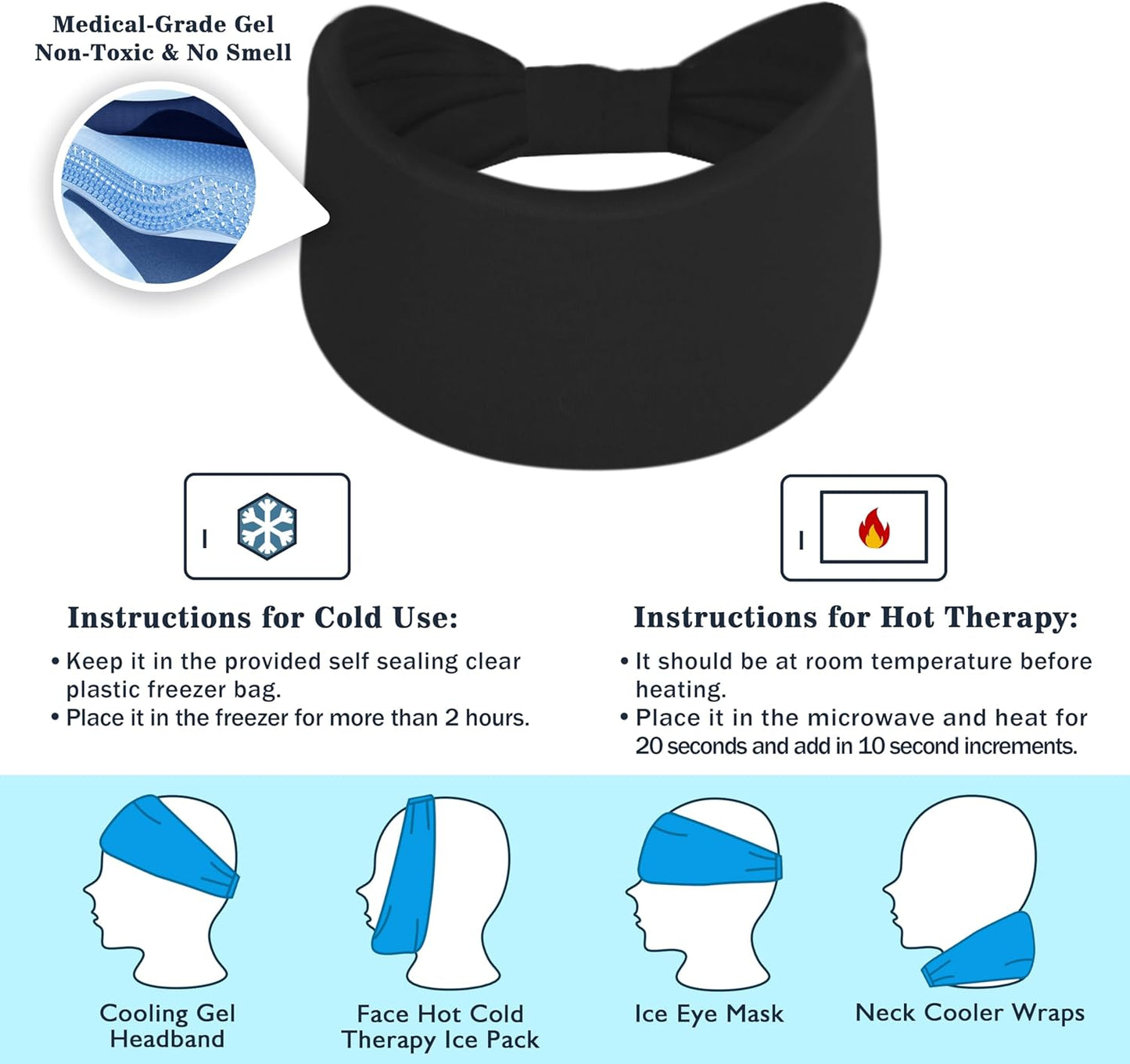 Crimmy Migraine Headache Relief Cap, Cooling Gel Headband Neck Wrap Hat Mask, Soothing Ice Pack Head Face Cold Compress for Tension Stress & Hangover
