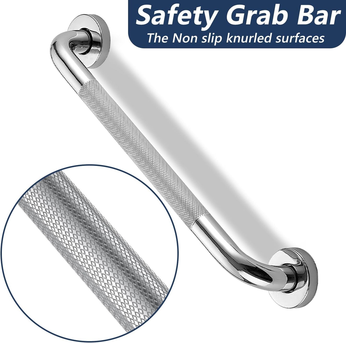 Grab Bars for Bathroom 16 Inch Silver Stainless Steel Rhombus Shower Grab Bar Anti Slip Home Care Bath Handrail Safety Hand Rail Support for Showers Seniors Elderly Assist Handicap Bath Handle 2 Pack