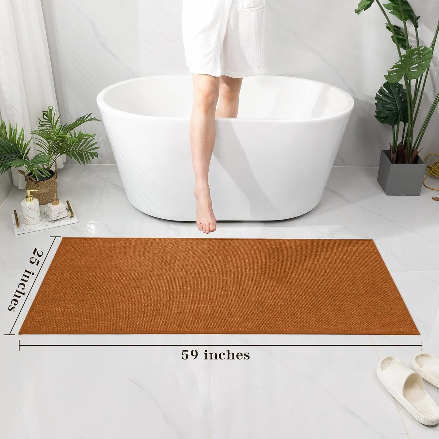 chakme Bathroom Rugs Mat 59x24, Ultra Thin Non Slip Bath Mat Large Quick Dry Absorbent Bath Mat for Bathroom Floor, (Orange, 59"x24")