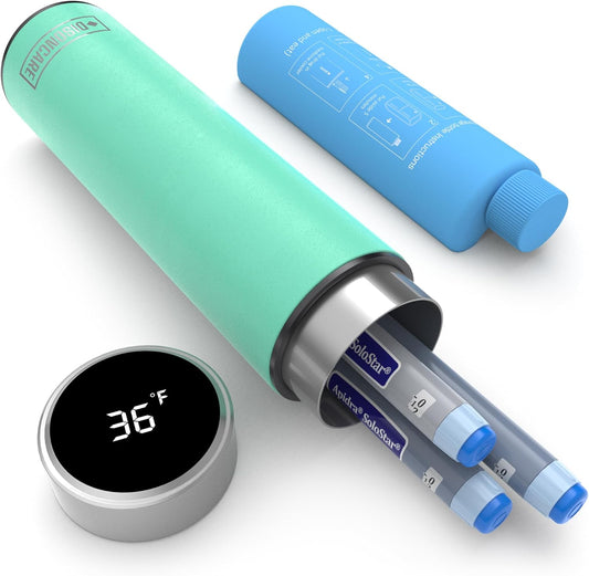 DISONCARE Odyssey 60H Insulin Cooler Travel case Digital Display Medication Cooler for Medicine Travel TSA Approved Ice Pack Diabetic Medical Cooler Diabetes Bag EpiPen with Medical Tag(Seawater Cyan）