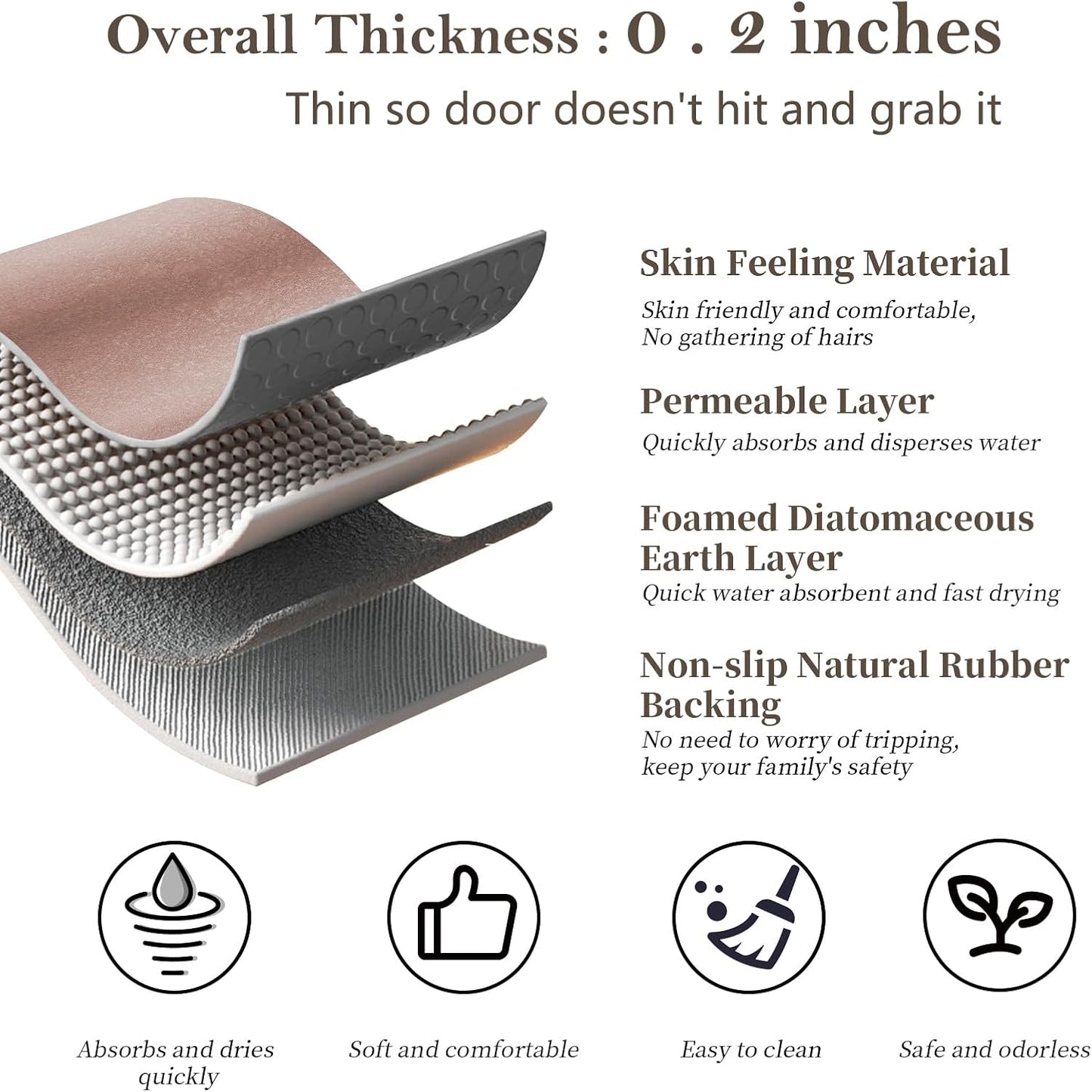 Diatomaceous Earth Bath Mat Rugs Quick Dry Super Absorbent Non Slip Rubber BottomThin Bathroom Mat Fit Under Door, Floor Rugs in Front of Bathtub,Shower Room,Sink,Washable, 17" x 32", Blush Pink