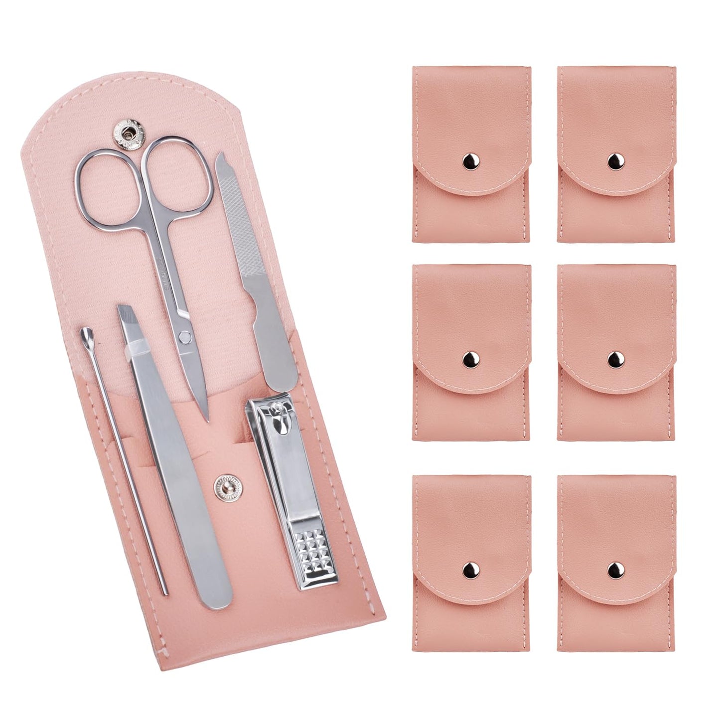 6 Sets Pack Travel Manicure Set Professional Nail Clipper Kit-5 Pieces Stainless Steel Manicure Kit, Women Men Grooming kit With Nail Care Tools Beauty Scissors Tweezers (Silver Pink)