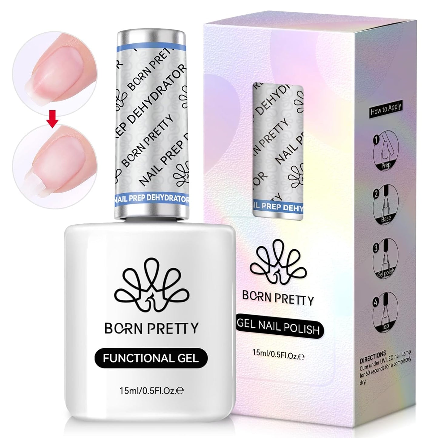 Born Pretty Natural Nail Prep Dehydrate, Acid Free Dehydrator for Acrylic and Gel Polish, Nail Tech Must Haves 15ml