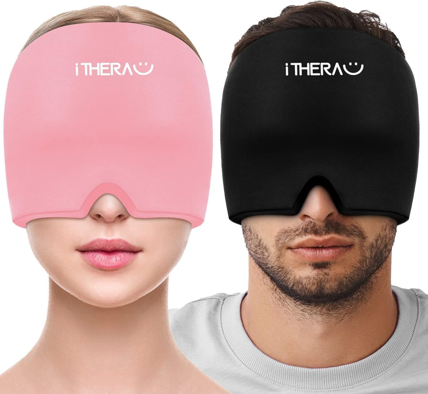 iTHERAU Migraine Ice Head Wrap-Headache Relief Hat, Migraine Relief Cap, Cold Therapy Headache Relief Cap Pink&Black Headache Ice Pack for Puffy Eyes, Tension, Sinus & Stress Relief