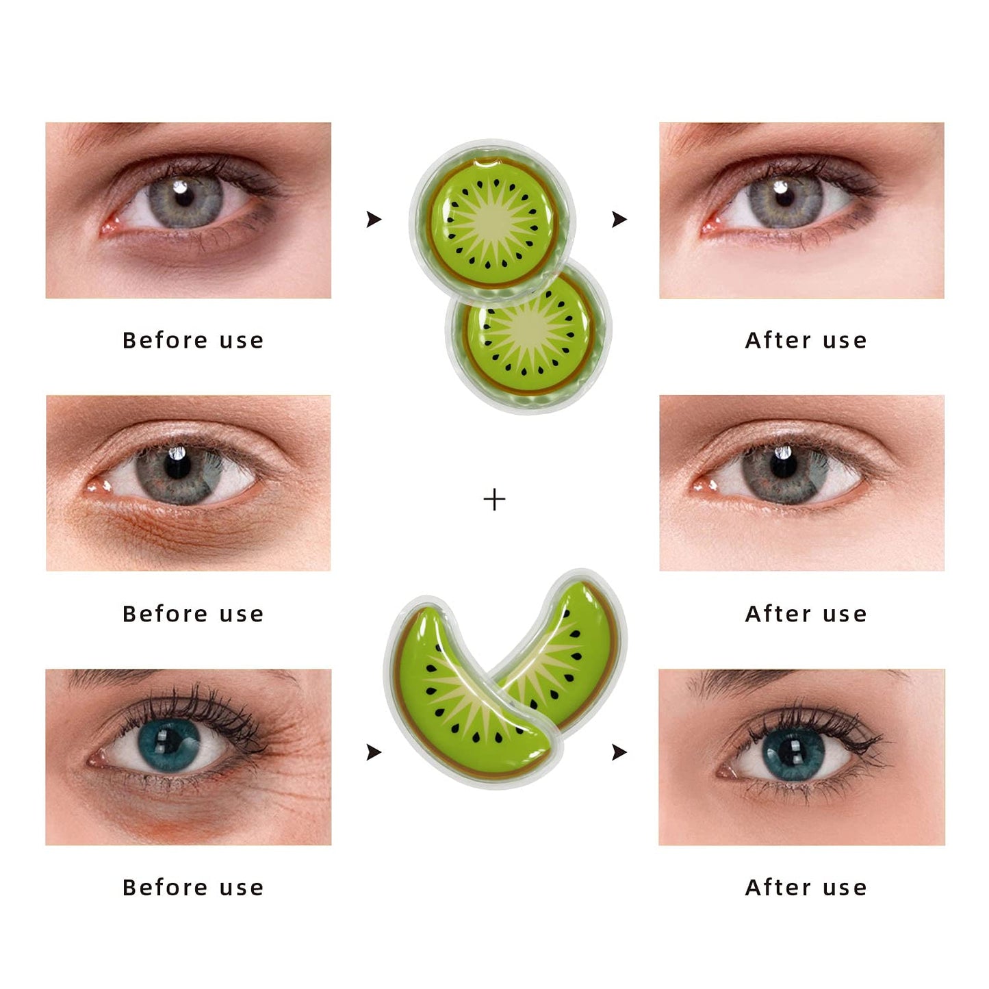 Gel Ice Pack Reusable Cooling Eye Pads and Under Eye Patches,Eye Hot Cold Treatment Pack for Redness,Pain Relief and Eye Relax (Kiwi)