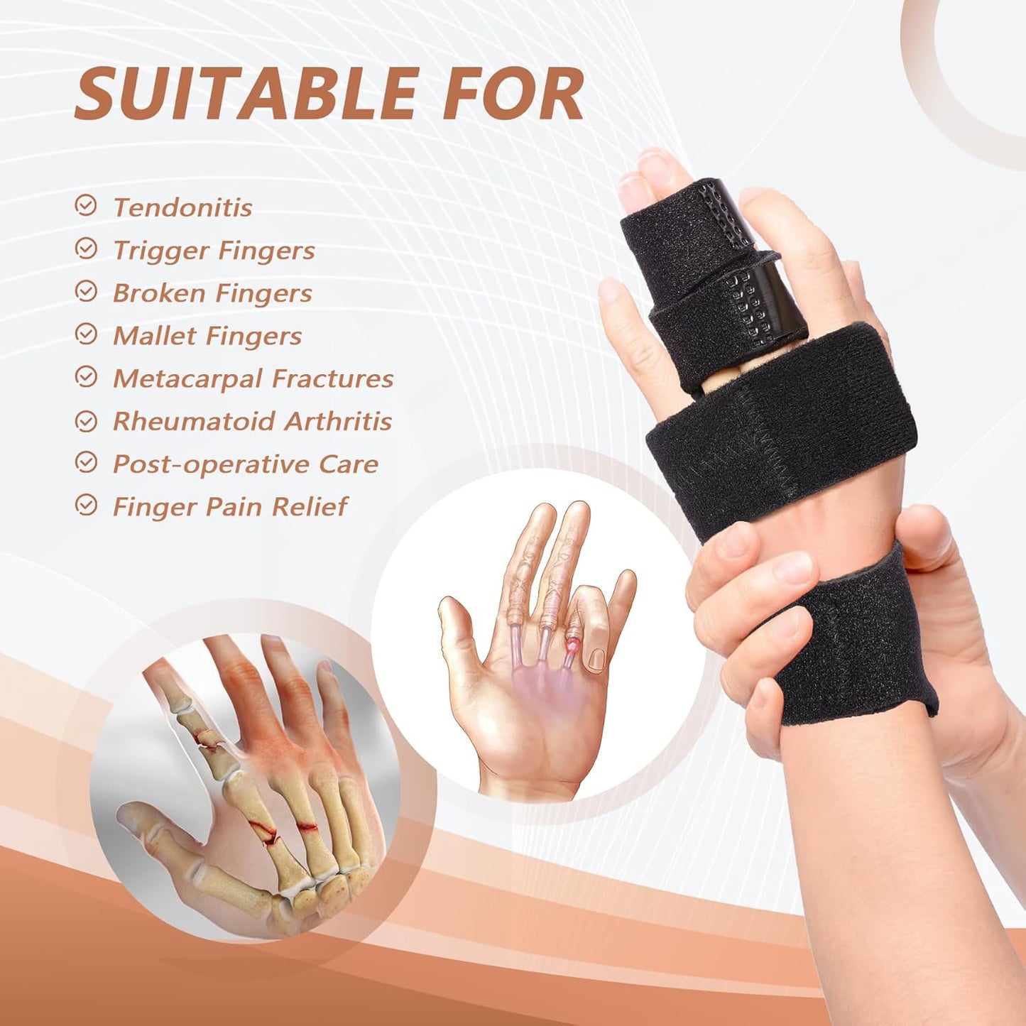 2 Finger Splint, Adjustable Finger Brace, Finger Metal Support for Broken Fingers, Mallet Finger Splints, Trigger Finger Straightener, Arthritis, Pain Relief, Injury, Fracture, Sprains(L/XL)