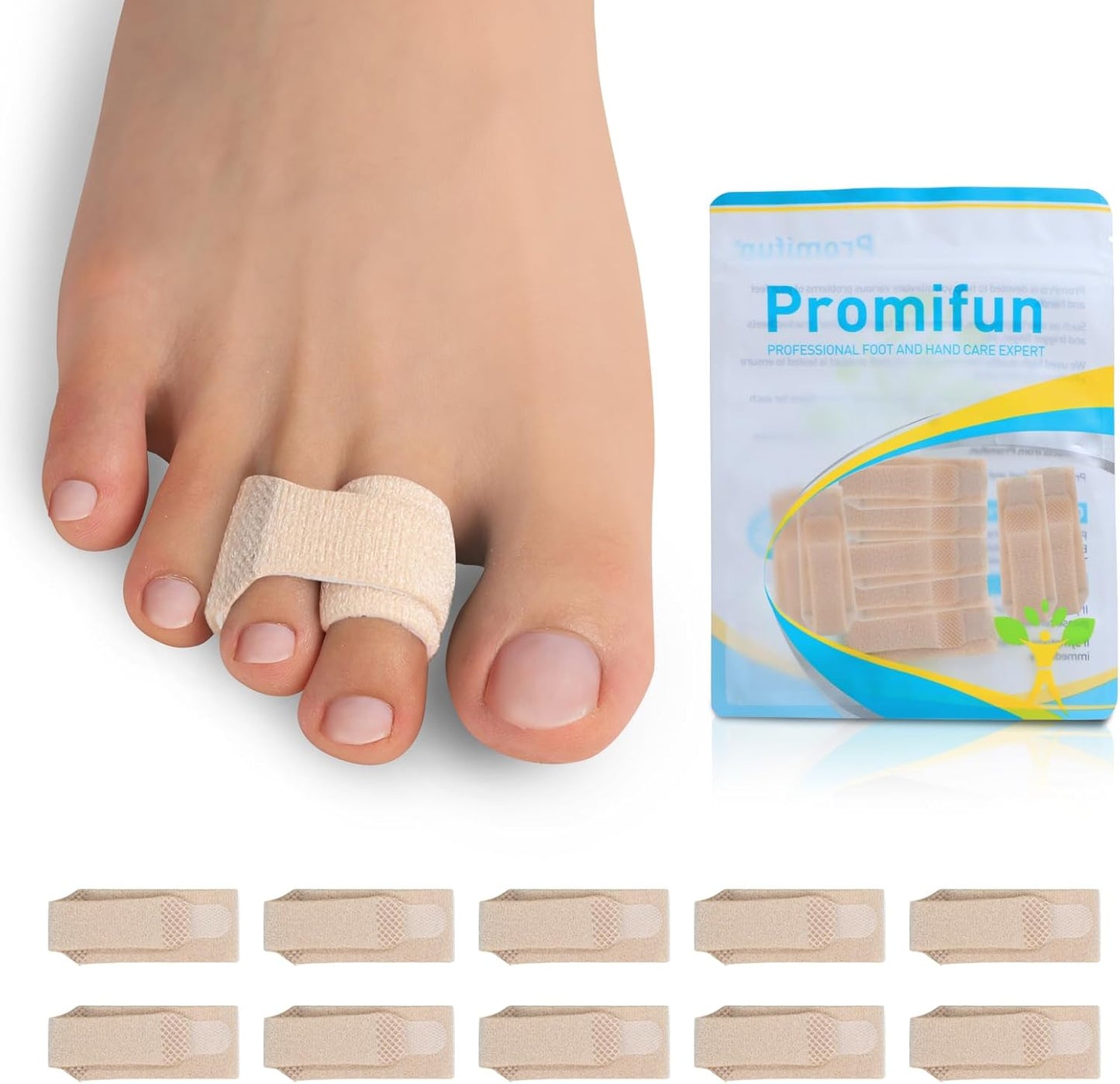 10 Pack Fabric Hammer Toe Corrector, Reusable Broken Toe Protectors Taped Wraps, Hammertoe Straightener, Toe Splint for Broken Toe, Crooked Toes, Bent Toes （Brown+10S）