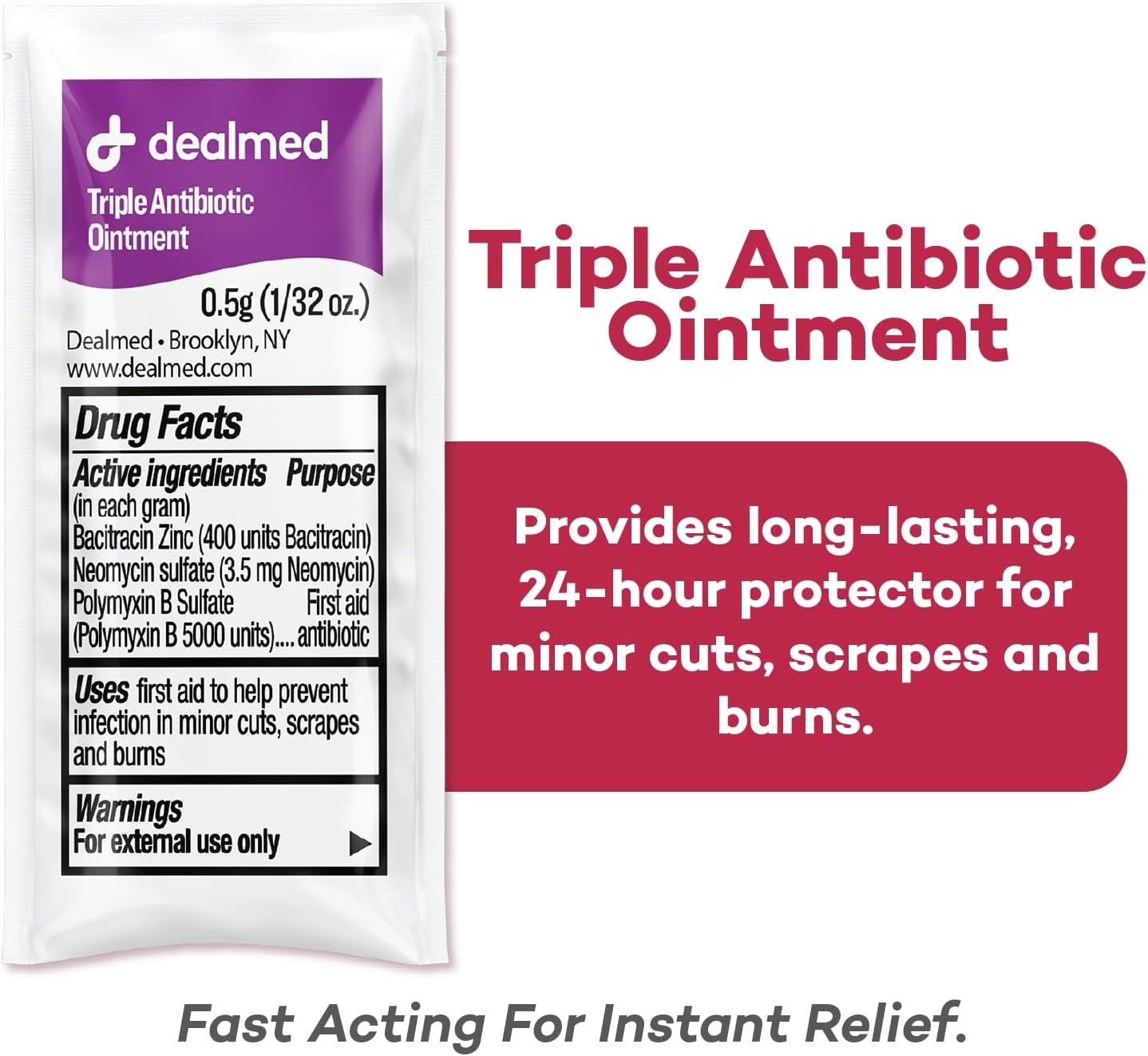 Dealmed Triple Antibiotic Ointment – Made in The USA, Single-Use Packets for Instant Relief from Cuts, Scrapes and Burns, 144 Packets/Box (.5g) - Case of 12