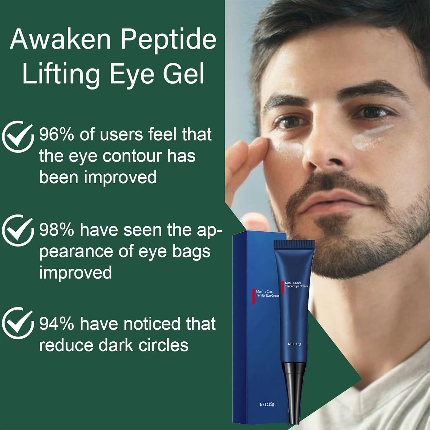 Mens Eye Cream Anti Aging, Awaken Peptide Lifting Eye Gel, Caffeine Eye Cream for Dark Circles and Puffiness, Men's Moisturizing Eye Cream,Under Eye Cream Wrinkles,Fine Lines, Bags Under Eyes