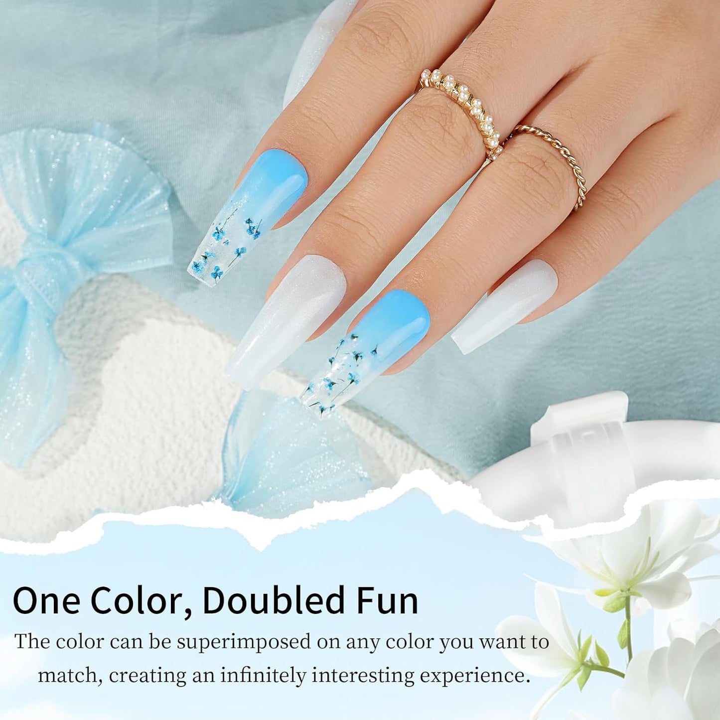 Dip Powder Nail Transparent Crystal Dried Flower Set, 6 Colors Dipping Powder Kit With Base & Top Coat/Activator/Brush Saver, Nail Art Manicure Salon DIY for Daily at Home Party Gifts for Women