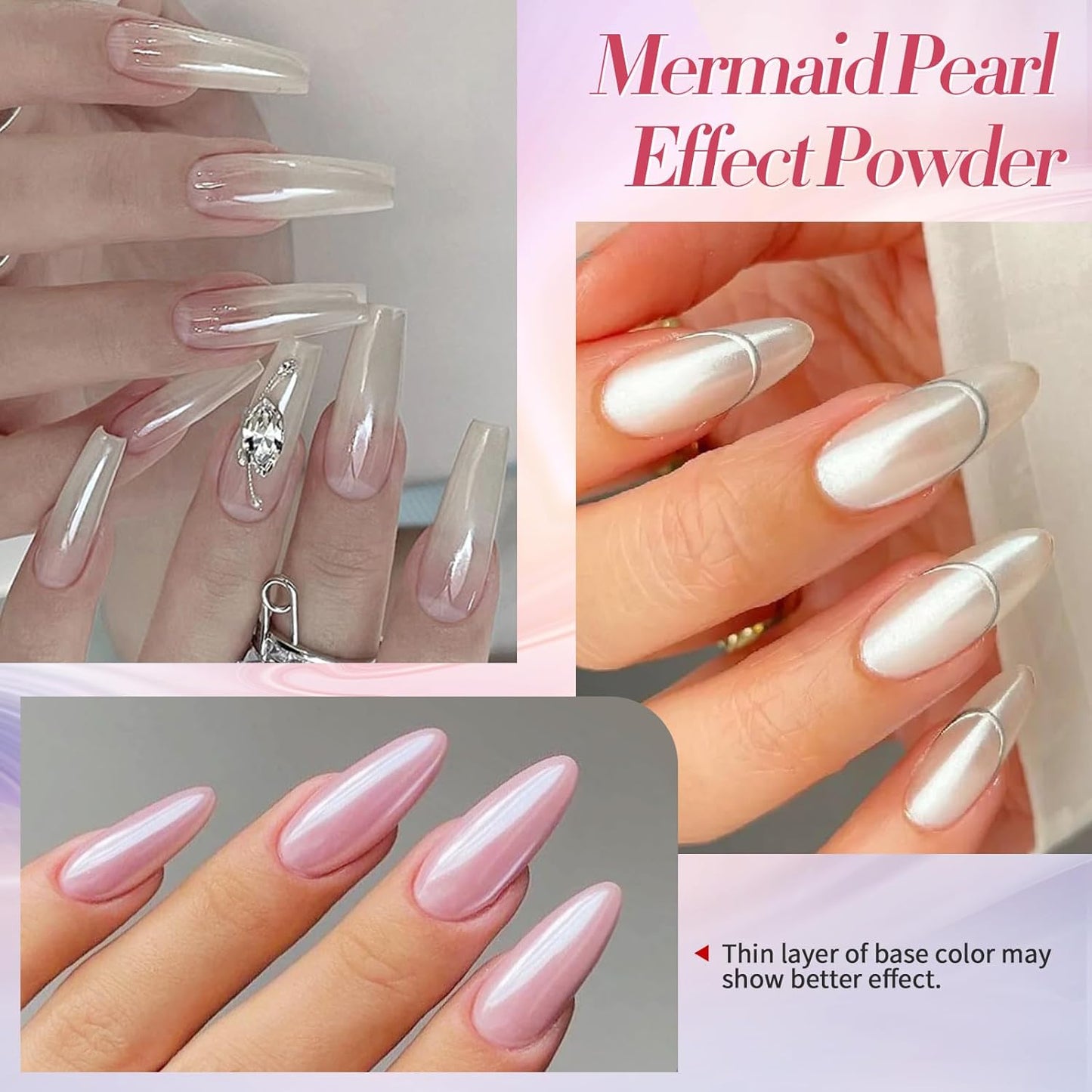 BORN PRETTY White Pearl Chrome Nail Powder And Chameleon Aurora Nail Powder Pigment Mermaid Pigment Pearl Glitter Dust Kit,Nail Art Decoration 2Boxes