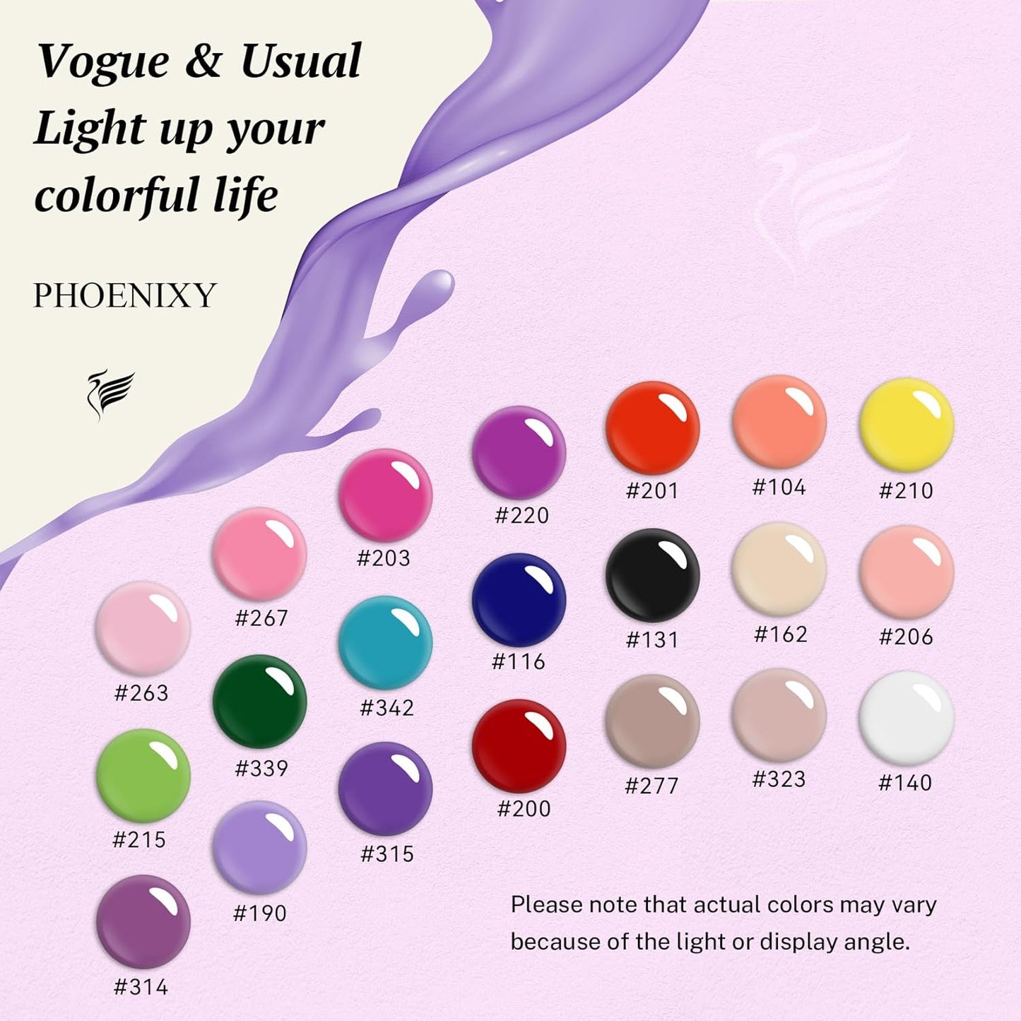 phoenixy 24 PCS Gel Nail Polish, Purple Colors Gel Nail Polish Set Nail Polish Set with Base Glossy Matte Top Coat Black Red Nail Kit Gifts for Women (PCB9028)