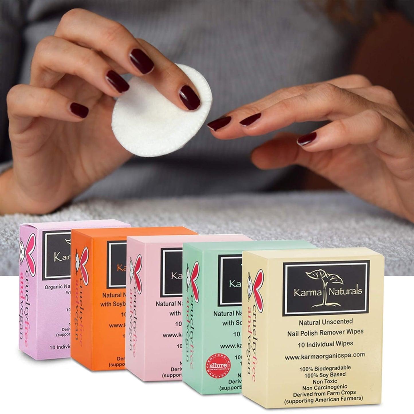 Karma Organic Nail Polish Remover Wipes Bundles Non-Toxic Vegan and Cruelty Free – bundle of 5/50 wipes