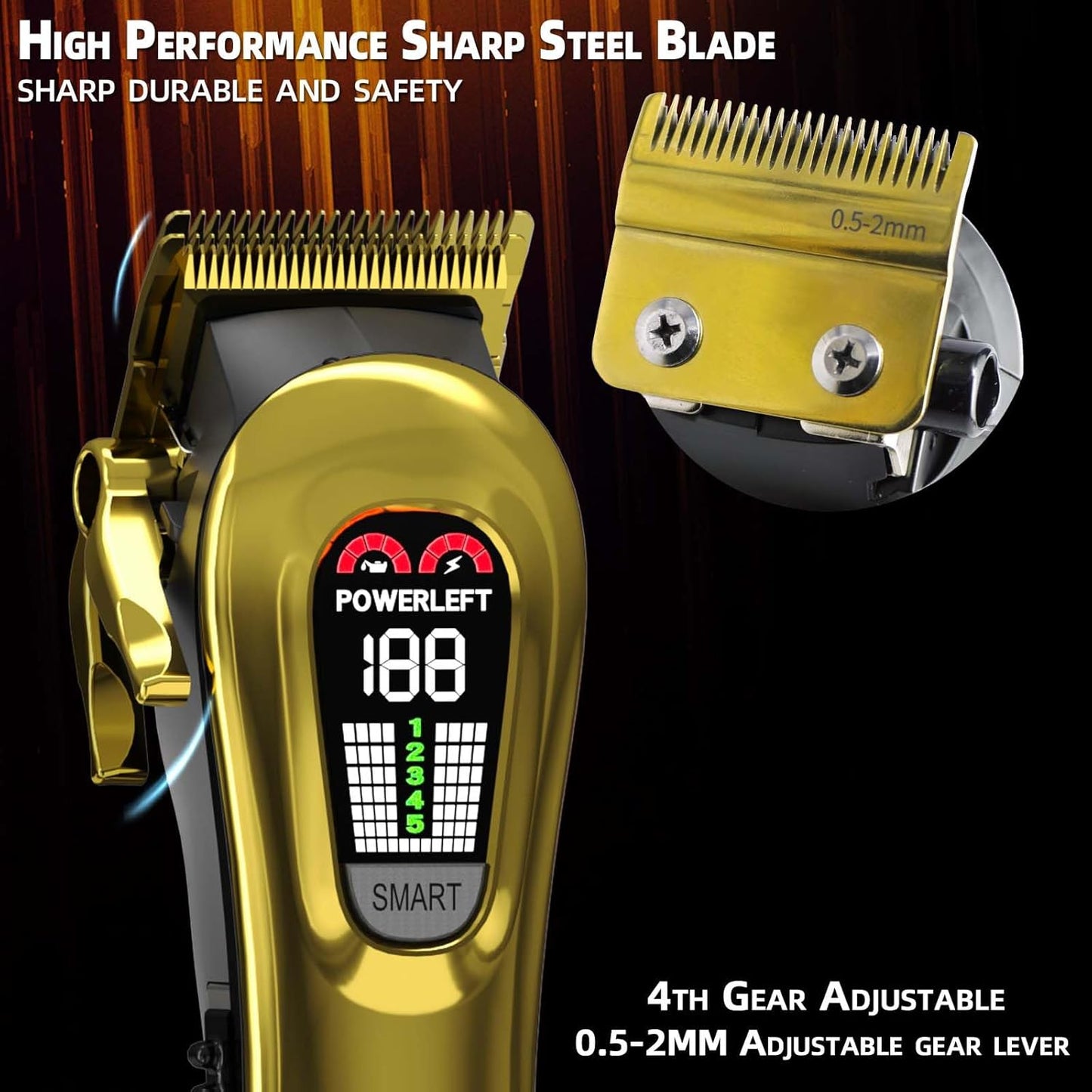 Hair Clippers for Men Professional Hair Trimmer for Men Cordless&Corded Barber Clippers for Hair Cutting & Grooming.Rechargeable Hair Trimmer Kit for Household (Golden)