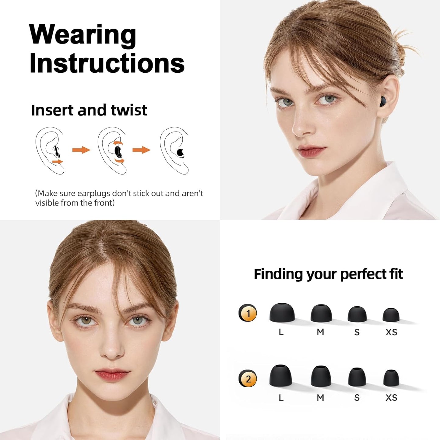 Ear Plugs for Sleeping 45dB Noise Cancelling Ear Plug for Concerts Noise Reduction Reusable Ear Plugs with 8 Eartips Silicone Earplugs for Snoring, Work,Study Fit Black