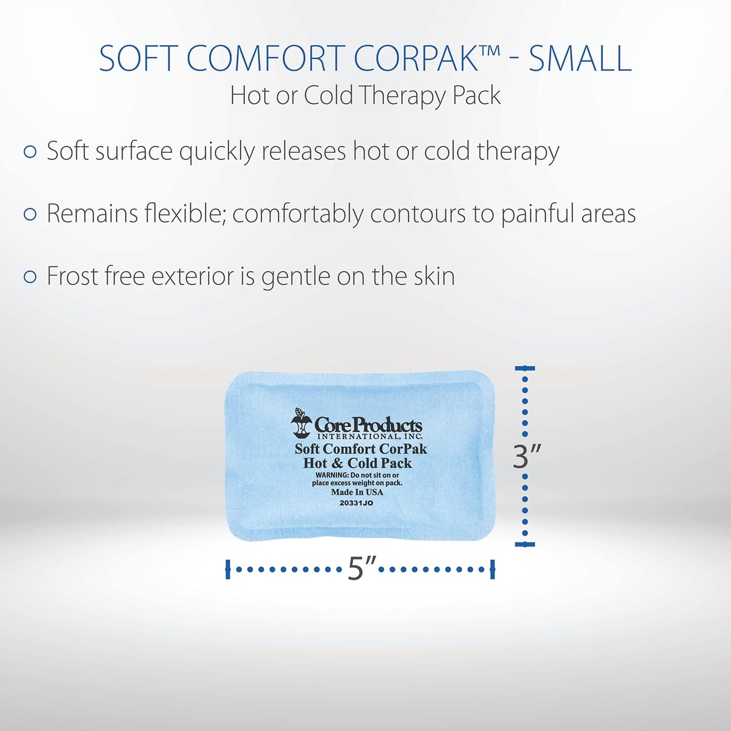 Core Products Soft Comfort CorPak – Reusable Hot & Cold Therapy Pack, Ice Pack for Injuries, No-Frost Compress for Muscle, Back & Joint Pain Relief – 3" x 5", Made in USA