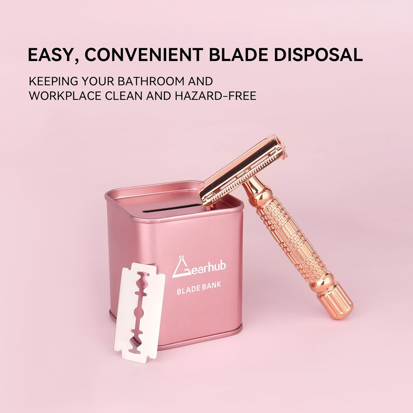 Gearhub Blade Bank Safely Store Used Safety Razor Blades Large Capacity Disposal for Barber Shops & Personal Use Sealed Design Holds 300+ Blades Matte Pink