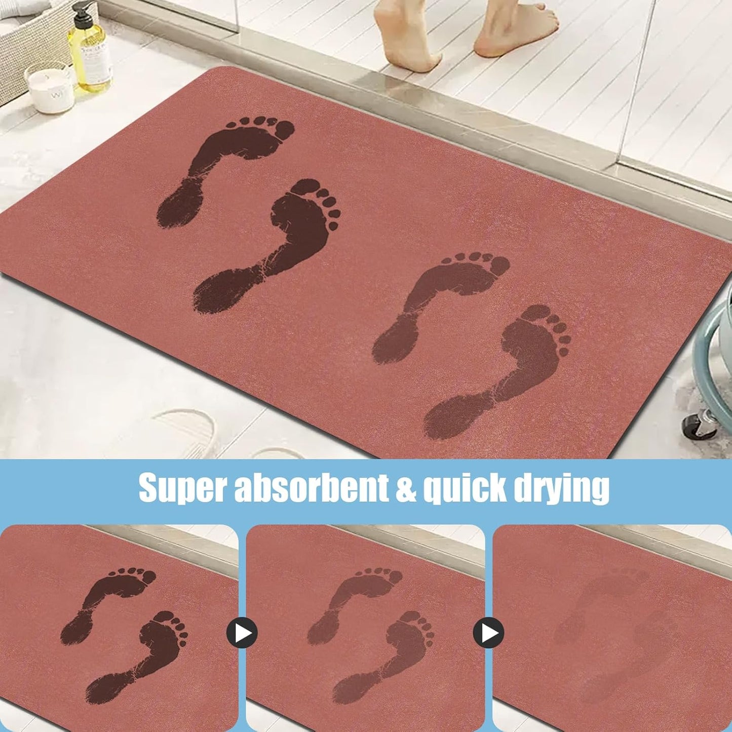 Diatomaceous Earth Bath mat Bathroom Rugs Super Absorbent Quick Dry Non Slip Bath Mat Thin Bathroom Floor Mats Fit Under Door-Shower Rug for in Front of Bathtub Shower, Brown, 19.6"x31.5"