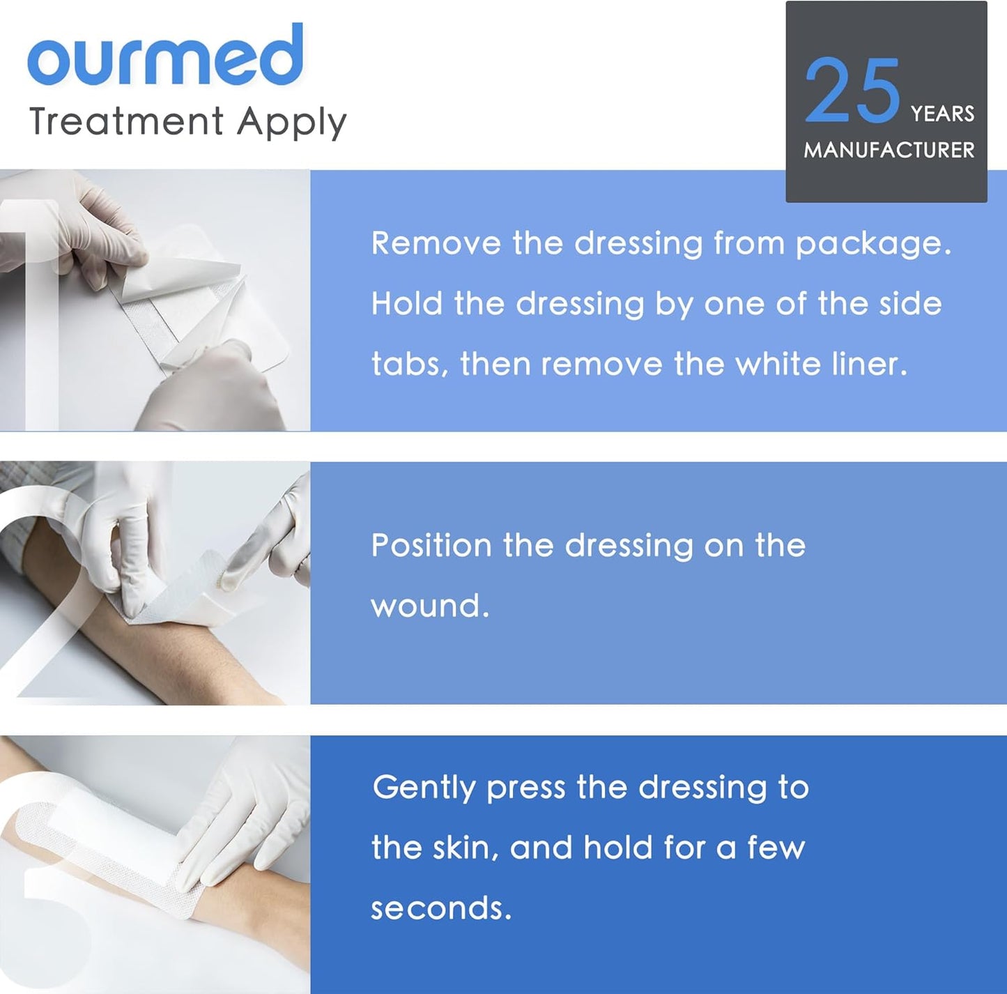 Island Dressing Bordered Gauze 4"x 10"(2"x 8" Absorbent Pad), Pack of 25, Self-Adhesive Sterile Dressing with Highly Absorbent, Latex& Rubber- Free, for Cuts and Scratches