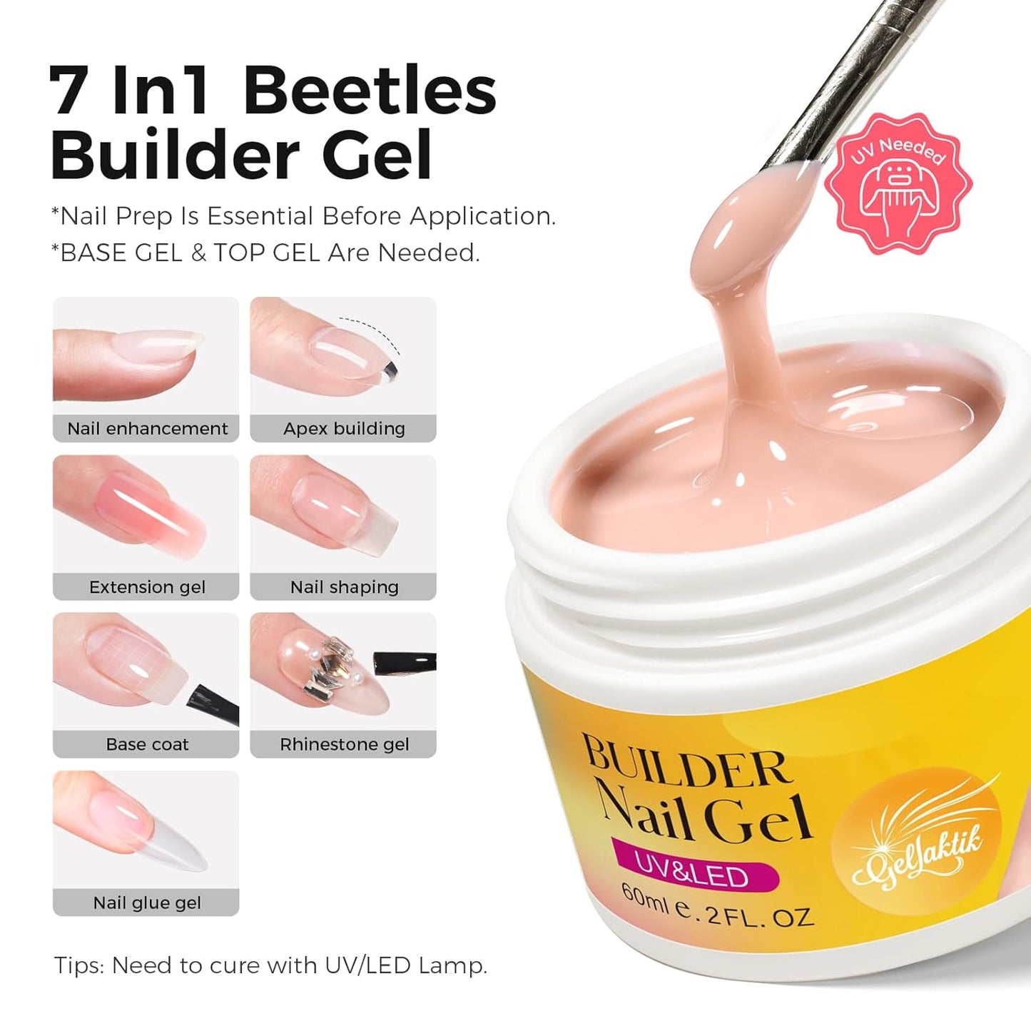 Builder Gel for Nails, 60g Nude Hard Gel for Nail Extension with 10 Nail Forms, Strengthener & Thickening, UV LED Lamp Cured Sculpture, Repair Broken Nails, Salon DIY Manicure Kit