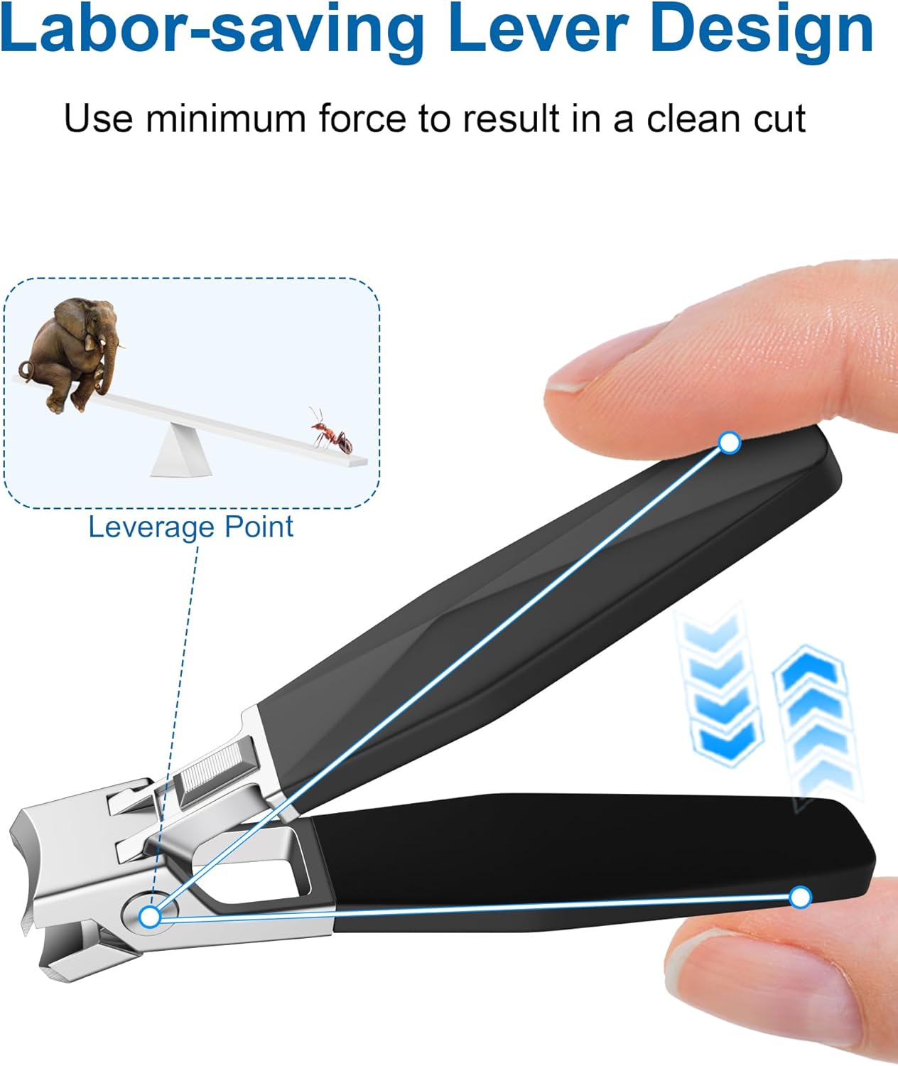 Nail Clippers - Sharp Wide Jaw No Splash Fingernail and Toenail Clipper, with Catcher & Safety Lock, for Men, Women, Seniors, Black