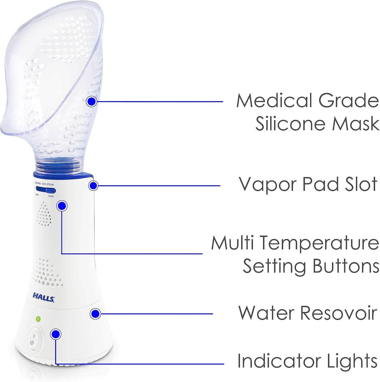 Crane x Halls Personal Vaporizer Steam Inhaler, Throat Steamer, Warm Steam Sinus Inhaler for Congestion and Cough Relief, Vapor Pad Compatible, Vocal Steamer for Singers