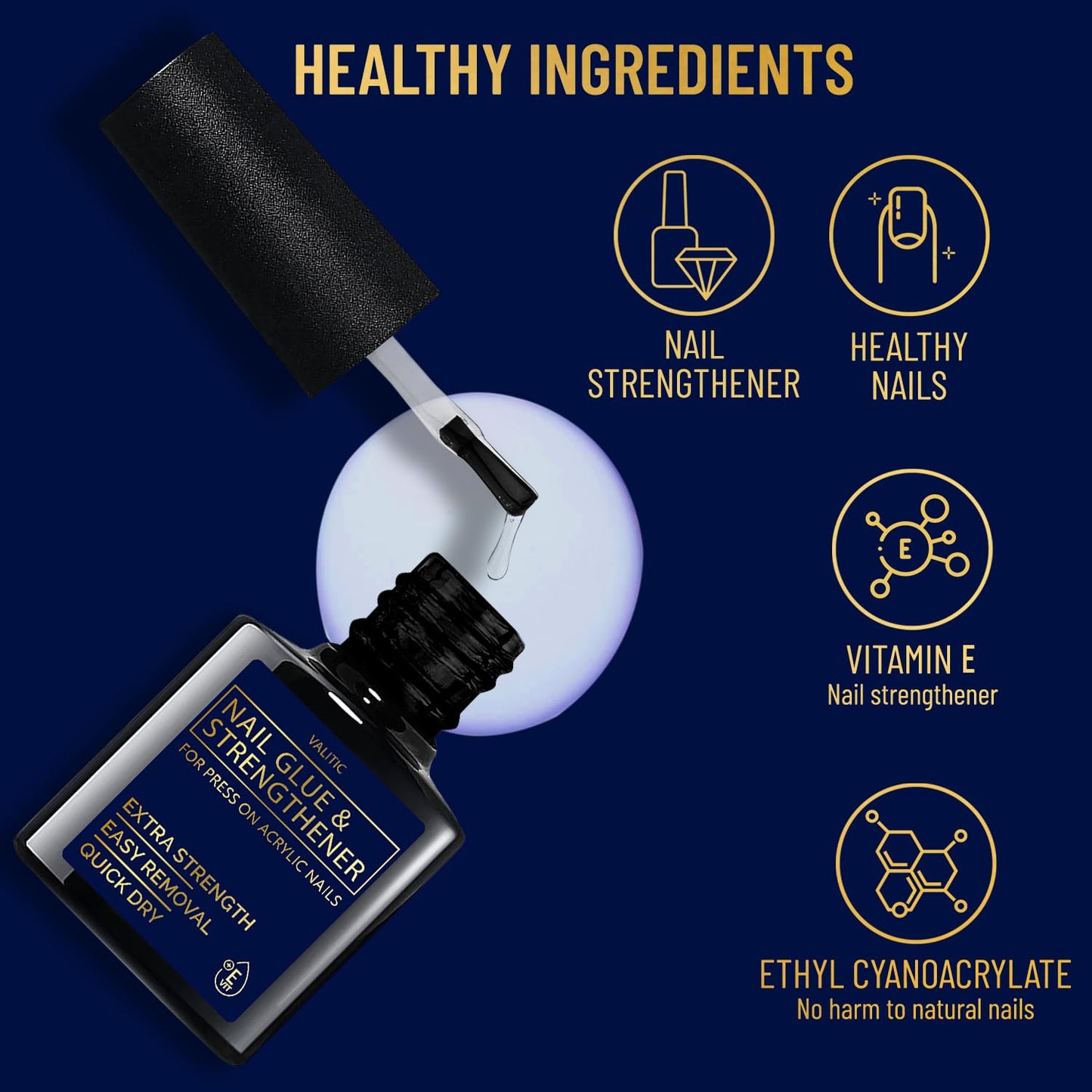 Valitic Strong Nail Glue and Strengthener - Quick Dry Brush On Gel for Long Lasting Nails - Adhesive Bond for False Nails - Strengthener for Nail Tips - 1 PACK