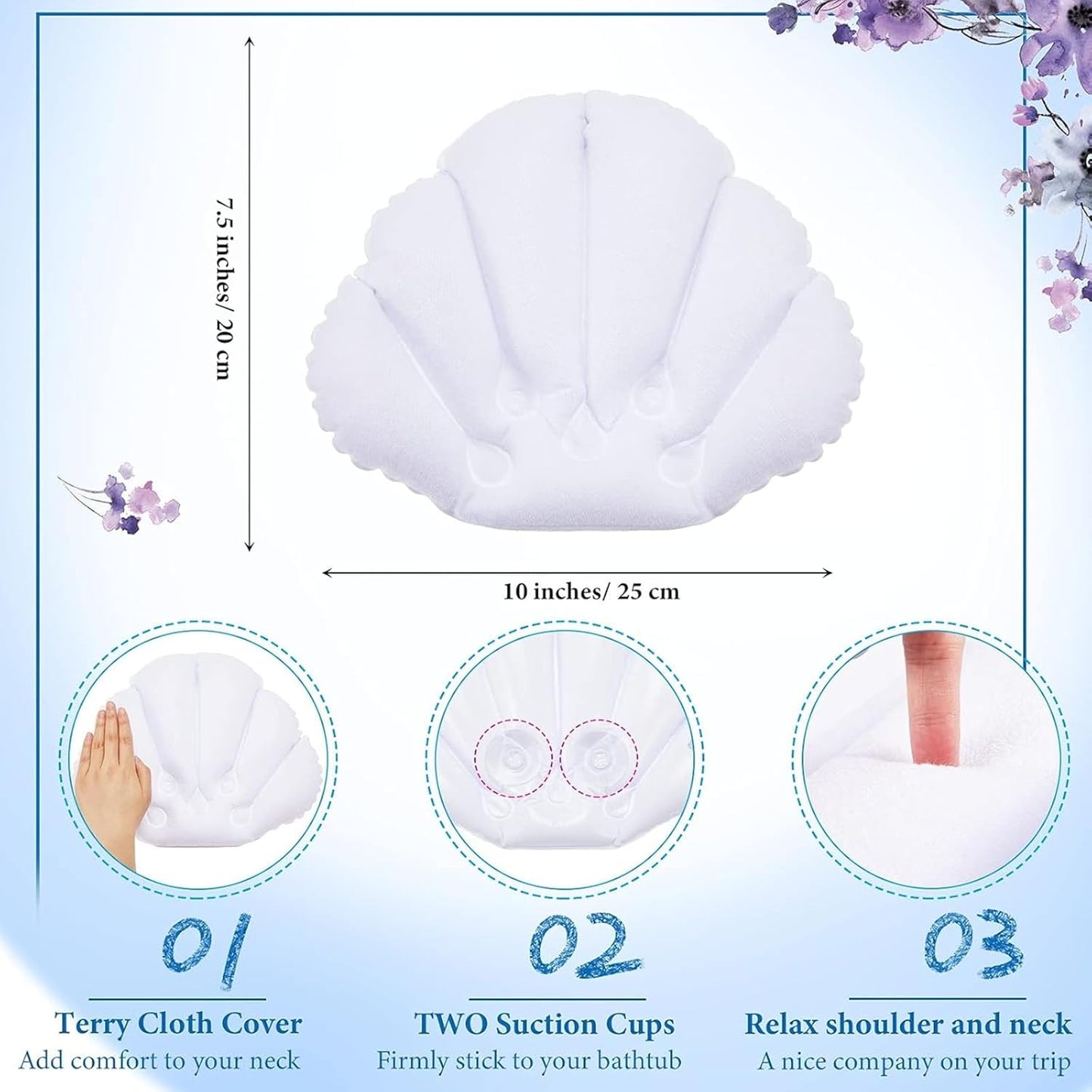 Jetec 2 Pcs Inflatable Bath Pillow with Suction Cup Bathtub Spa Pillow Neck Support Supplies Shell-Shaped Soft Inflatable Cushion Large Small Size Fits All Tub Pool Bath and Bathroom