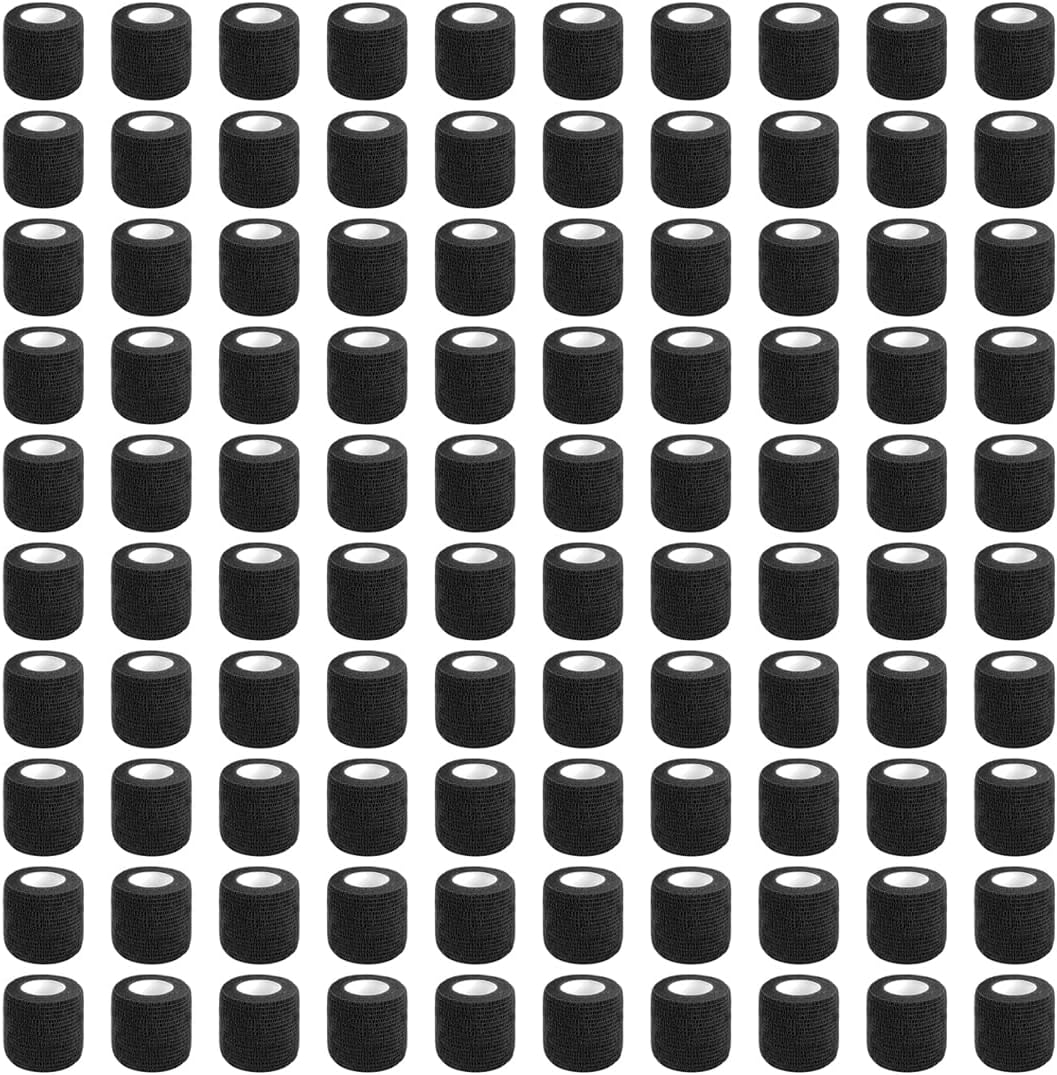 100 Rolls Self Adhesive Bandage Wrap 2 inch Cohesive Bandage Wrap Stretch Bandages Wraps Tape Black Elastic Self-Adherent Tape for Wrist Ankle Sports Swelling Sprains