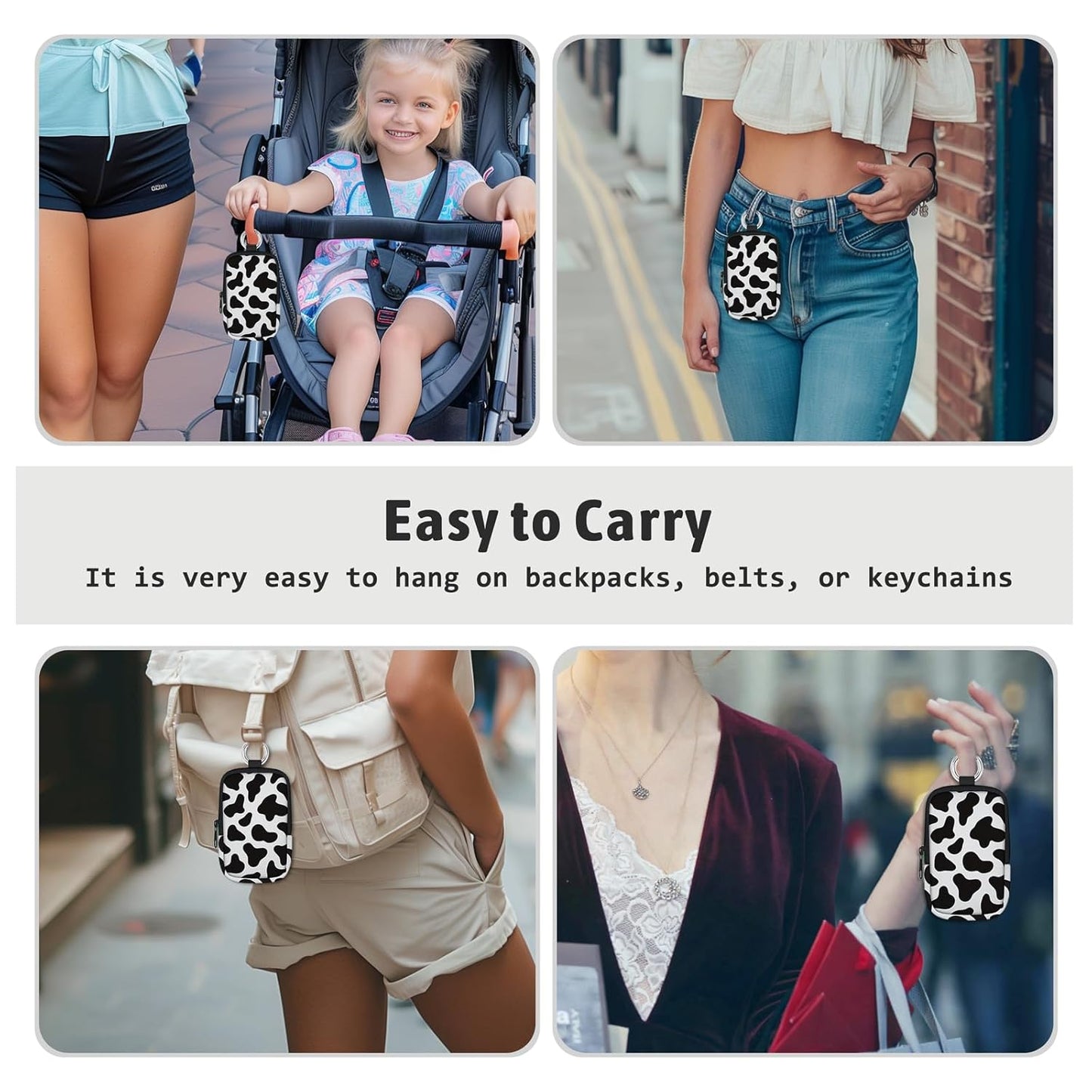 Cow Print Hand Sanitizer Spray Case, Hand Sanitizer Holder Zippered Pouch, Cute Fashion Accessory with Snap Hook for Glow Mist and Power Mist 1FL OZ