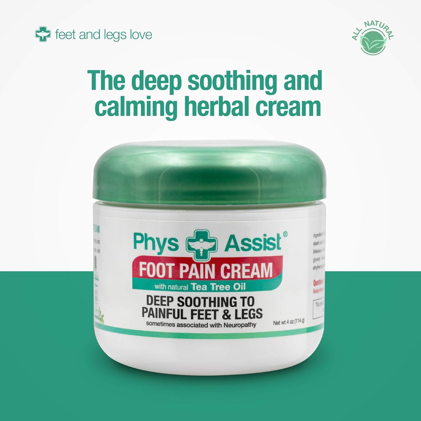 PhysAssist Soothing Foot Cream to Feet and Legs (Three - 4 oz jars) Soothing to feet and Legs.