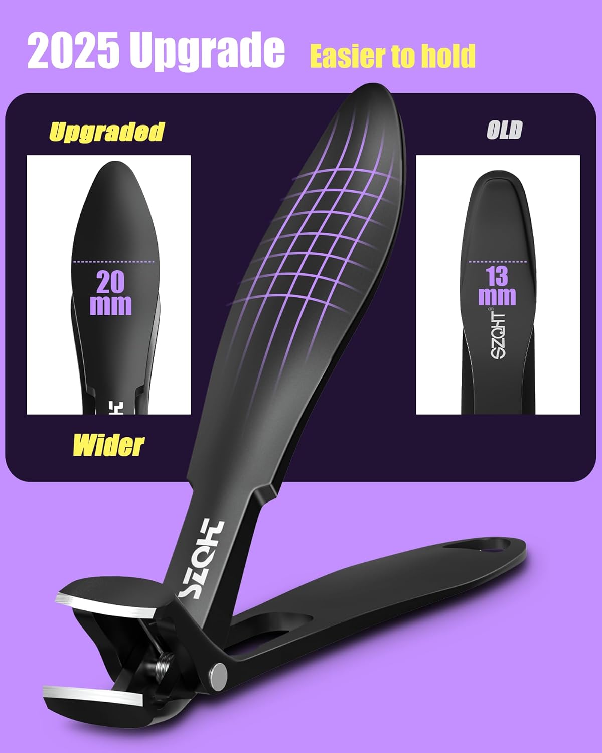 2025 Upgrade Angled Head Nail Clippers for Men, SZQHT Toenail Clippers for Seniors Thick Toenails, Large Toe nail Clippers with Catcher, Extra Wide Handle, Sharp Heavy Duty Stainless Steel Nail Cutter