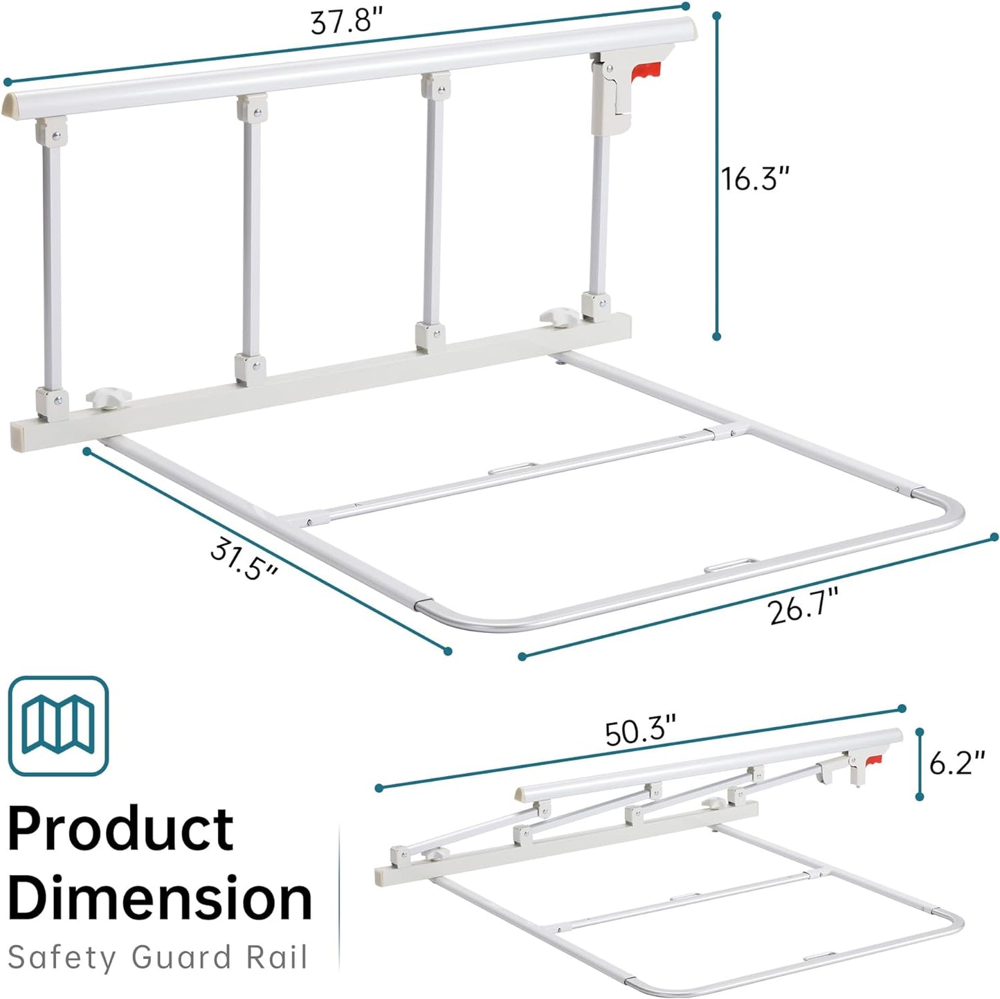 ELENKER Bed Safety Rail, Folding Bed Assist Handle Adjustable Medical Hospital Assistive Devices Bed Railing for Elderly Seniors Adults,37.8" x16.3