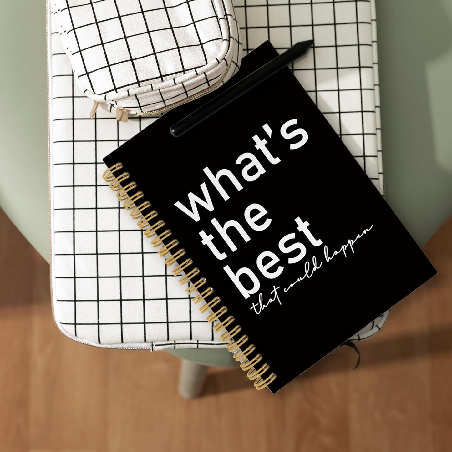 Motivational Positive Affirmations Journal Notebook, Inspiring School Office Supplies, What's the Best That Could Happen Hardcover Spiral Notebook 5.5x8.3 Inch