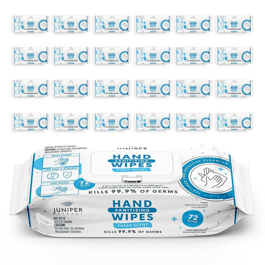24 Pack Hand Sanitizing Wipes, 1728 Count Disposable Hand Sanitizer Wipes, Fresh Scent, Lint Free & Durable