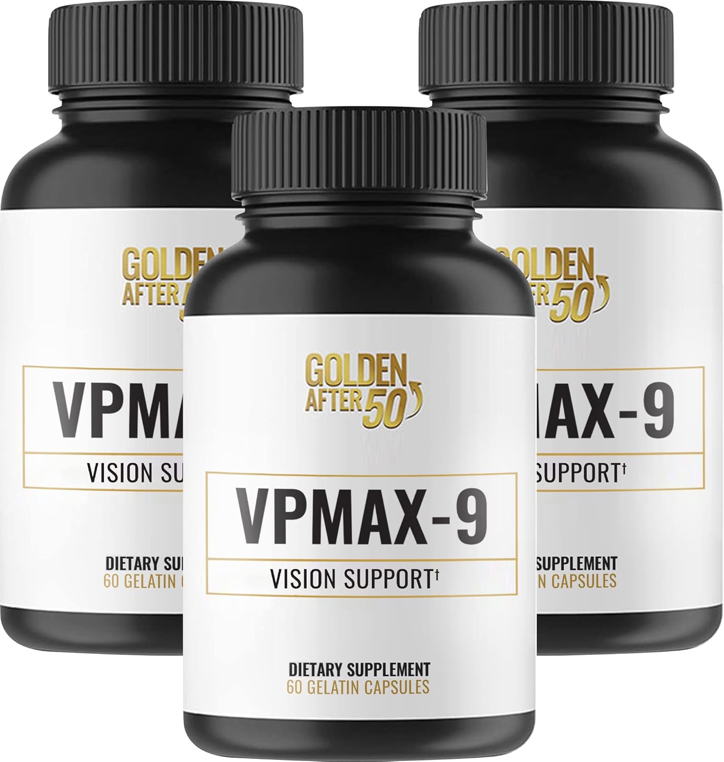 Golden After 50 VpMax-9 - Sight Care and Antioxidant Supplement with Eye Vitamins, Lutein, Lycopene and Bilberry Extract - 3 Bottles