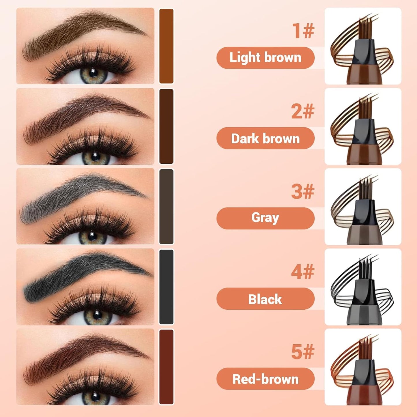 2025 New Magic Eyebrow Pencil, 4 Tipped Precise Brow Pen 3D Waterproof Microblading Contouring Pen Fine Stroke Microblading Eyebrow Pencil Creates Natural (Light Brown)