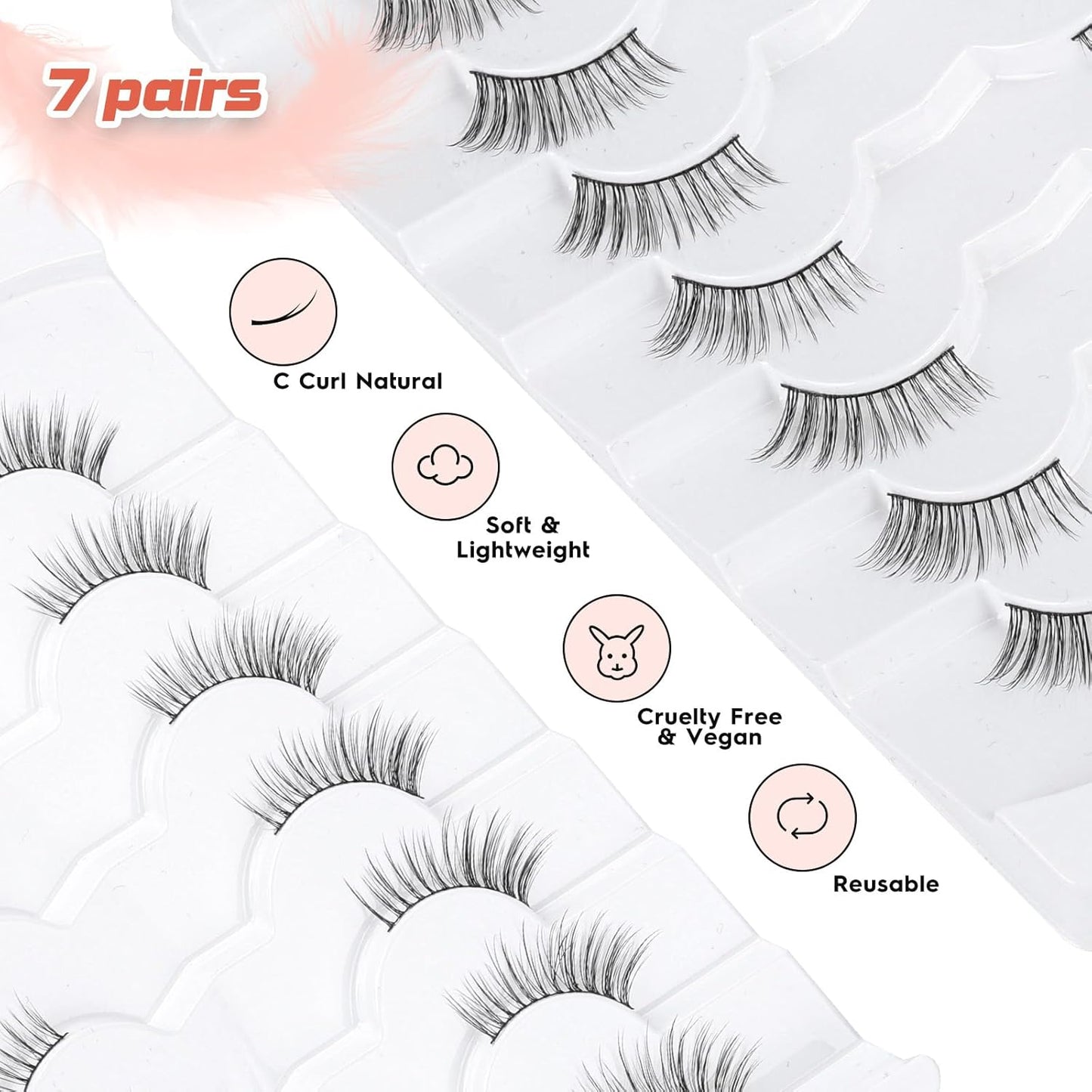 Half Lashes Natural Look C Curl False Eyelashes Cat Eye 7 Pack Corner Lash Siligli