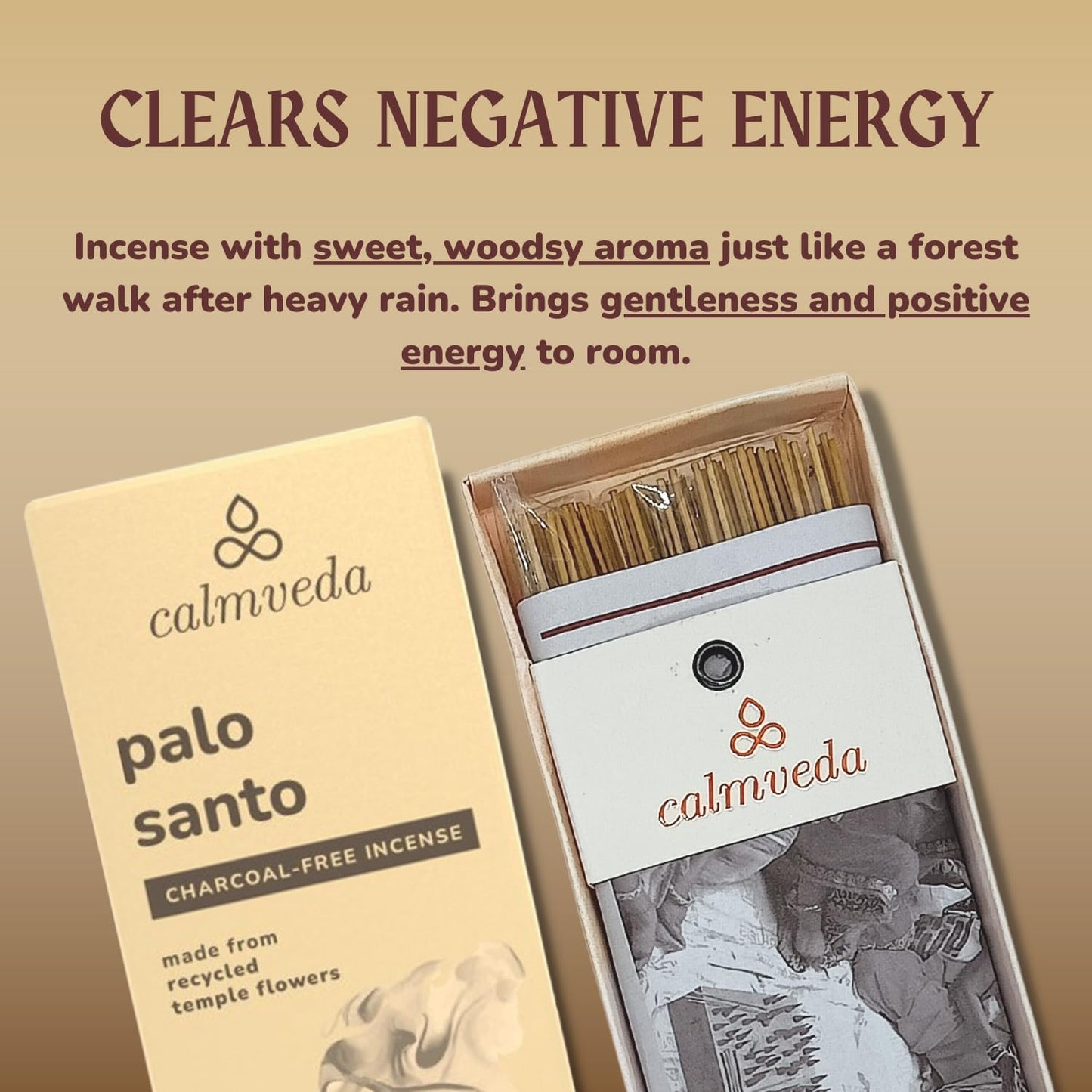 Holy Palo Santo Incense Sticks - 80 Charcoal Free Incense, Made from Upcycled Flowers | Cleansing Incense Sticks Spiritual or Inciensos para Sacar Malas Energias