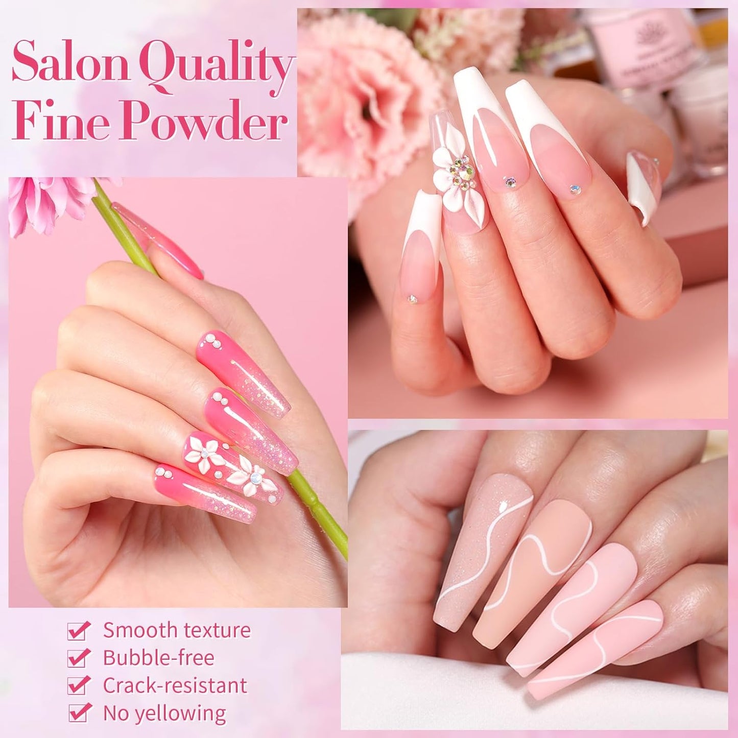 BORN PRETTY Acrylic Nail Kits Full Set,87PCs Pink White Clear Glitter Grey Acrylic Powder and Liquid Set for Beginners,with Nail Pre Dehydrator Nail Primer Nail Tips