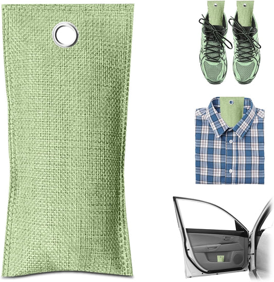 4 Pack charcoal odor absorber,Bamboo Charcoals Air Purifying Bag Charcoals Deodorizer Eliminator for Strong Odors in Car, Closet, Shoe, Basement (75G*4 Pack Light Green-2, Unscented)