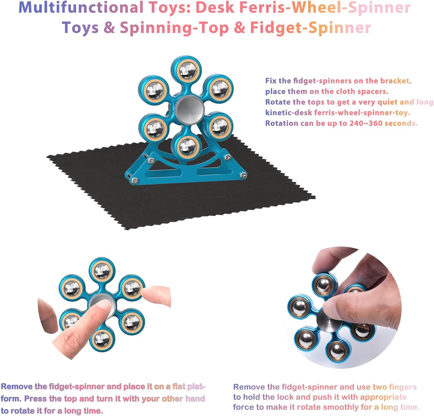 Desk-Fidget-Toys for Ferris-Wheels-Spinner: 4mins Metal Kinetic-Spinner Cool-Gadgets for Office Home School Christmas, EDC-Toy ADHD Tools Cool-Stuff Stress Relief Gift for Kid Children Teen Adult