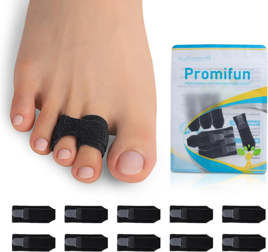 10 Pack Hammer Toe Corrector Toe Splint for Broken Toes,Brace Orthopedic Separator, Cushioned Bandages, Heal Wrap Toe Straighteners for Crooked Toes (Black+10S）
