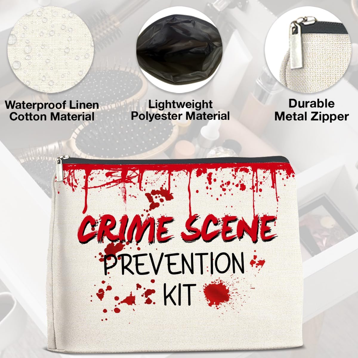 Funny Crime Scene Prevention Kit Makeup Bag Gifts for Women Crime Show Lover Period Pouch Tampon Case Cosmetic Bag Zipper Pouch Travel