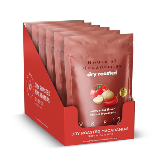 House of Macadamias Premium Seasoned Macadamia Nuts, Zesty Salsa, Zero Sugar, Bulk Nuts, Keto, Vegan, Paleo, All Natural, Dairy Free, Healthy Snack, 6 x 4oz