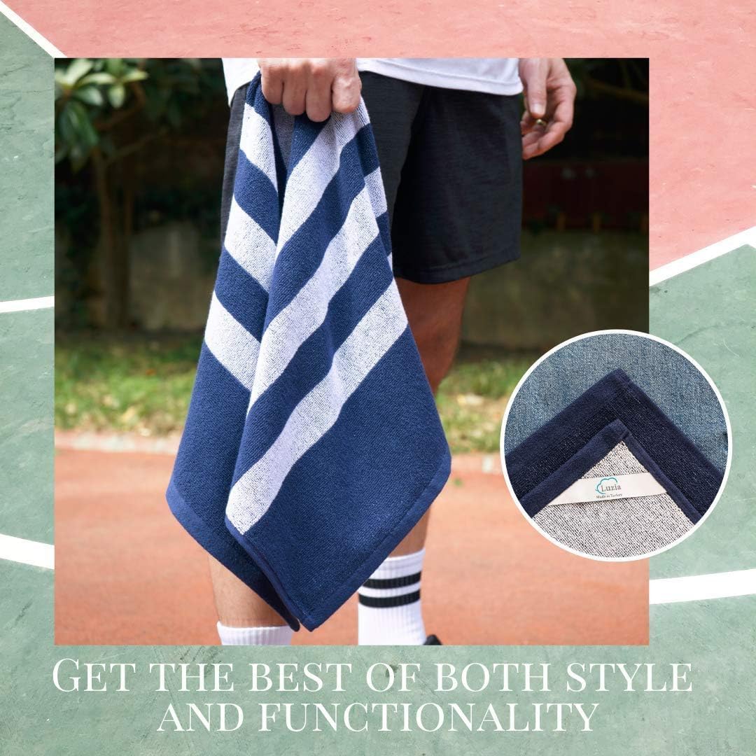 Luzia Striped Workout Towel for Sweat (Pack of 4) - Premium Quality 100% Turkish Cotton - Lightweight and Super Absorbent for Exercise, Sports, Workout, Fitness, Gym, Yoga, Running (Blue)