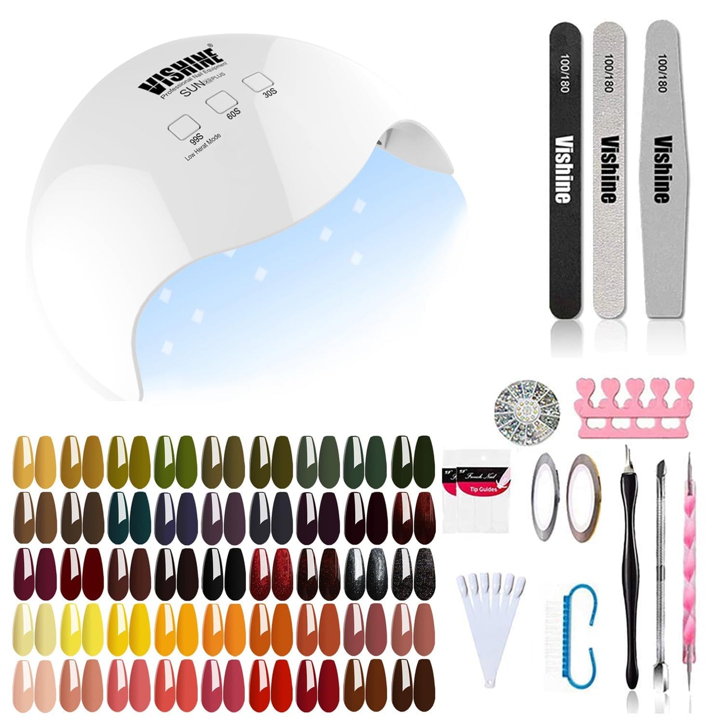Vishine 48PCS Gel Nail Polish Kit with UV Light include 45 Colors Gel Polish Nail Kit Soak Off Base Coat No Wipe Top Coat Matte Top Coat Nail Polish Set Manicure Tools Nail Lamp Nail Gel Kit for Women