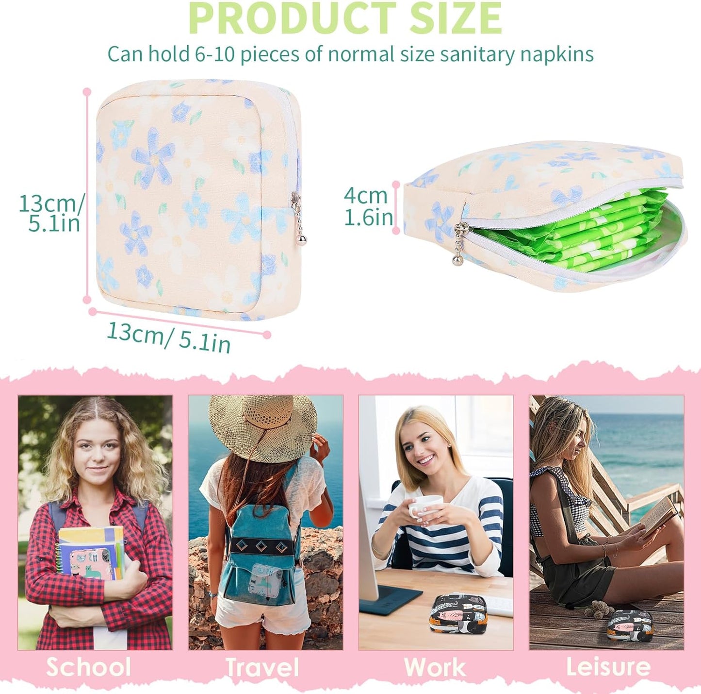 Desing Wish Sanitary Pad Storage Bag Portable Period Bag for Teen Pads/Sanitary Napkins/Small Tampons, Sanitary Napkin Storage Bag First Period Gifts for Teen Girls (Small Orchid)