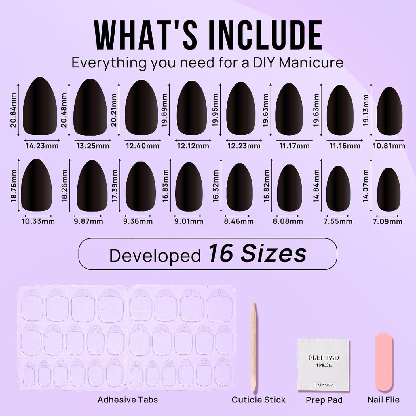 Black Press On Nails Almond - BTArtbox Short Press On Nails with Nail Glue, Fit Perfectly & Natural Reusable Stick On Nails in 16 Sizes - 30PCS Soft Gel Glue On Nails Kit, Black Velvet